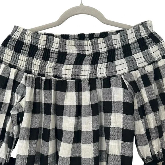 MISA Los Angeles Gingham Tassel Sleeve Off the Shoulder Top Size Small - Picture 4 of 9